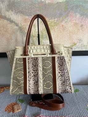 Brahmin Priscilla Satchel / Shoulder Bag in Limestone Oleta